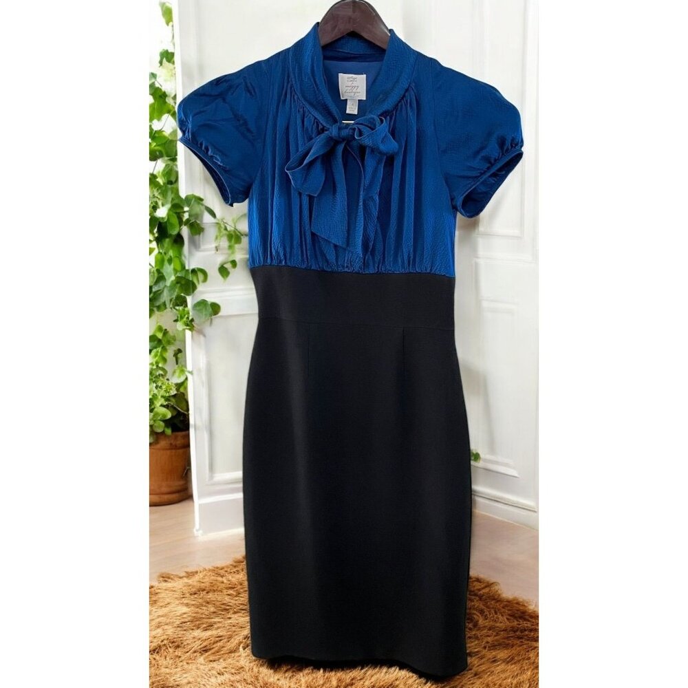 Suzi Chin Dress for Maggy Boutique Size 4 Black & Blue with Bow Neckline